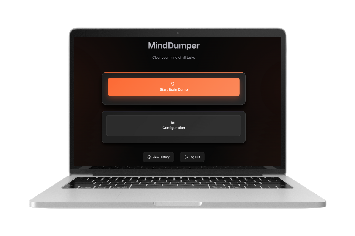 MindDumper interface showing brain dump functionality